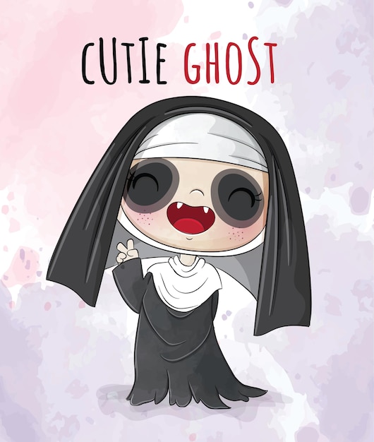 Free vector cute animal little ghost happy ghost kids illustration - cute animal watercolor kids character