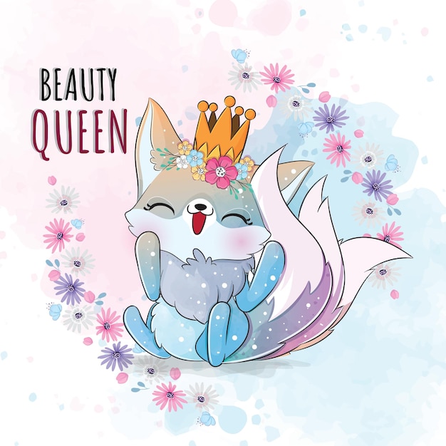 Free vector cute animal little queen fox illustration illustration of background cute animal watercolor