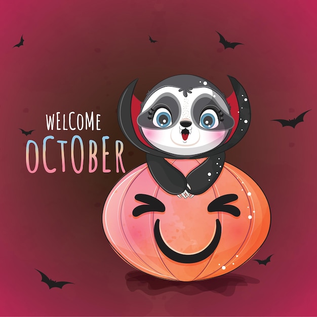 Free vector cute animal little sloth dracula halloween illustration - cute animal watercolor sloth character