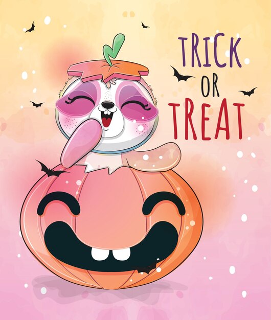 かぼちゃハロウィン イラストかわいい動物小さなナマケモノ - かわいい動物水彩ナマケモノ キャラクター