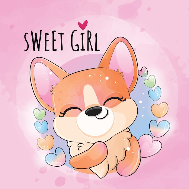 Cute animal puppy with love shape  illustration - cute animal watercolor corgi character