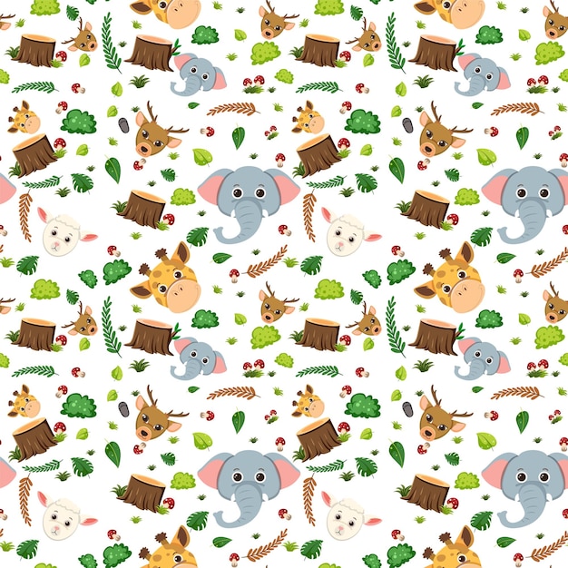 Free vector cute animal seamless pattern