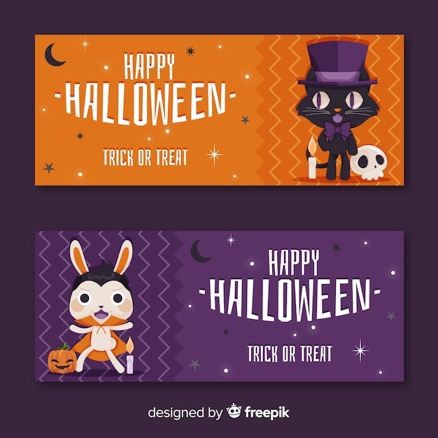 Cute animal set of halloween banners