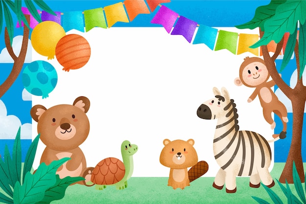 Free vector cute animals at birthday party