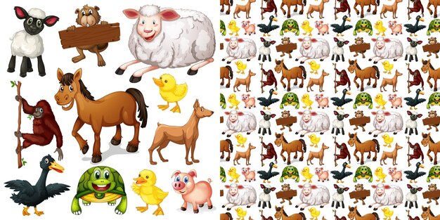 Free vector cute animals cartoon set on white background