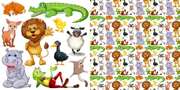 Cute animals cartoon set on white background