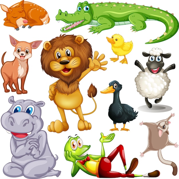 Cute animals cartoon set on white background