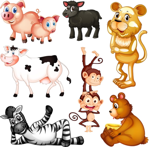 Cute animals cartoon set on white background