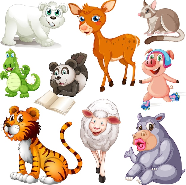 Cute animals cartoon set on white background