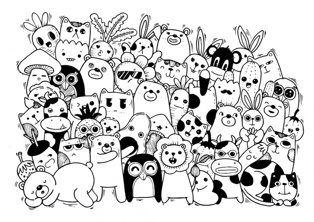 かわいい動物 猫 クマ 牛 ウサギ 蜂 ニンジン かわいいスタイル プレミアムベクター