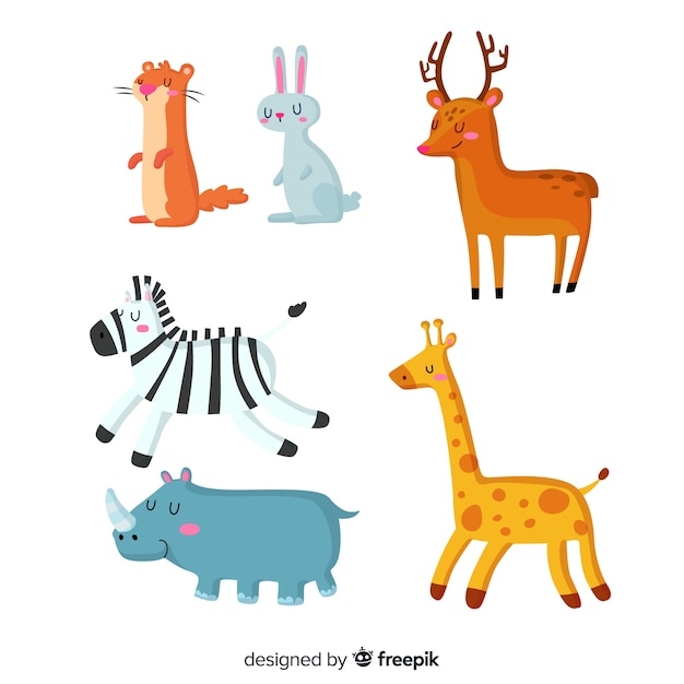 Free vector cute animals in children's style collection