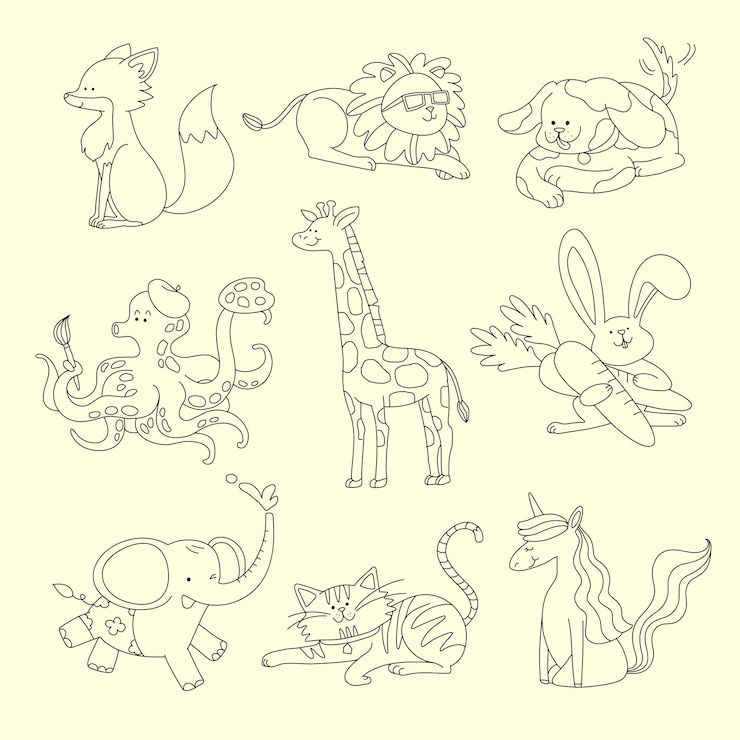 Free Vector cute animals collage elements, space for kids coloring vector