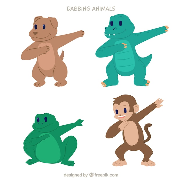 Free vector cute animals collection doing dabbing