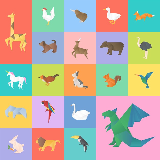 Free vector cute animals craft vector geometric cut out set