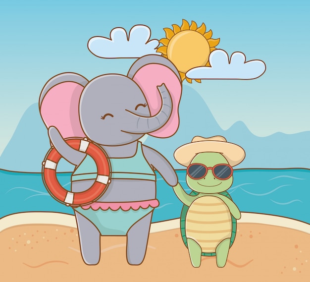 Free vector cute animals enjoying summer vacations