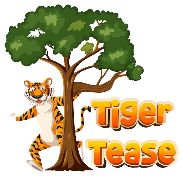 Free vector cute animals funny pun of word tiger tease with tiger cartoon
