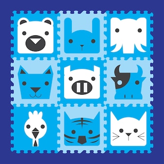 9조각의 거품 퍼즐 디자인으로 귀여운 동물들이 퍼즐 매트 그림을 헤딩합니다.