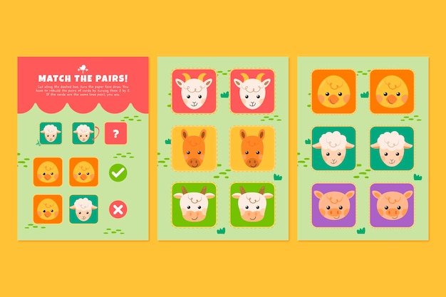 Free vector cute animals match game worksheet