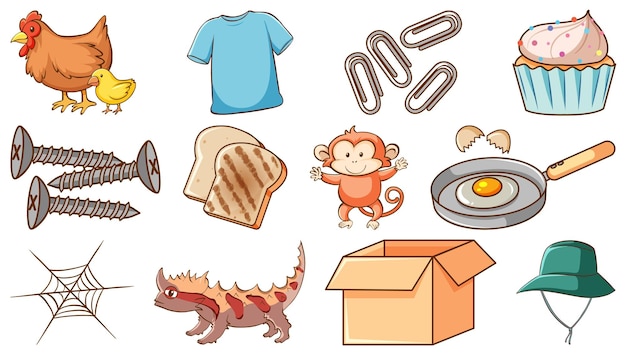 Free vector cute animals and other objects