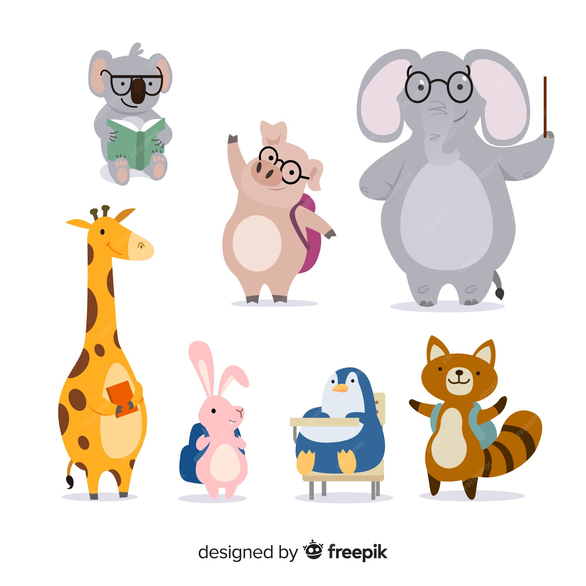 Free Vector | Cute animals ready to study Free Vector | Cute animals ready to study