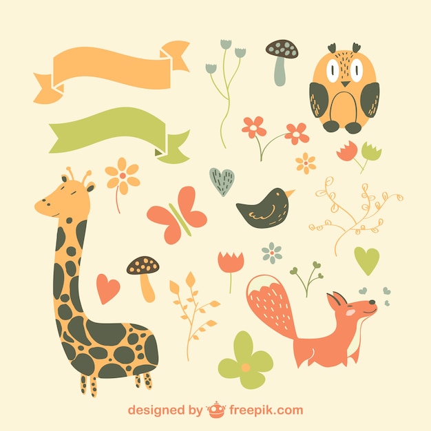Cute animals and ribbons