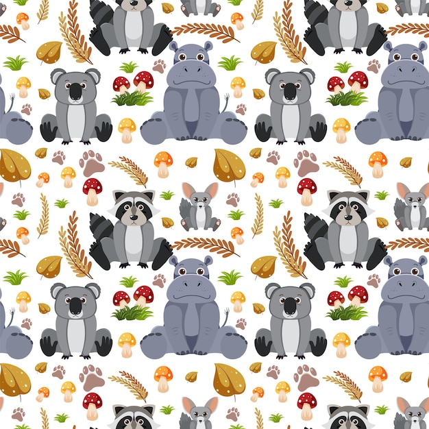 Cute animals seamless pattern