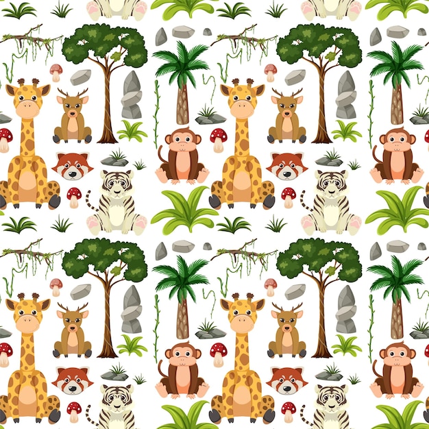 Cute animals seamless pattern