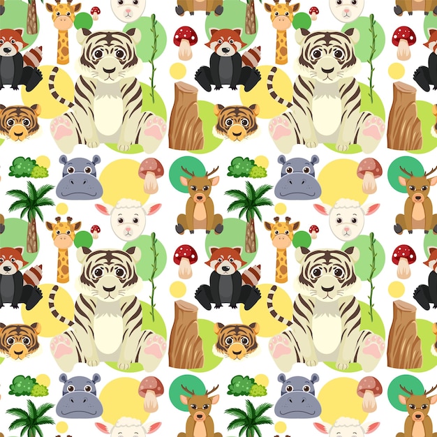 Free vector cute animals seamless pattern