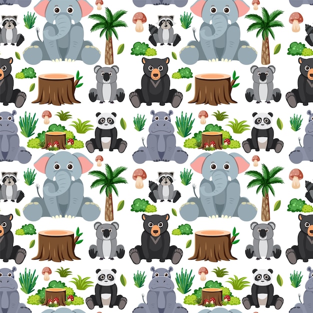 Cute animals seamless pattern