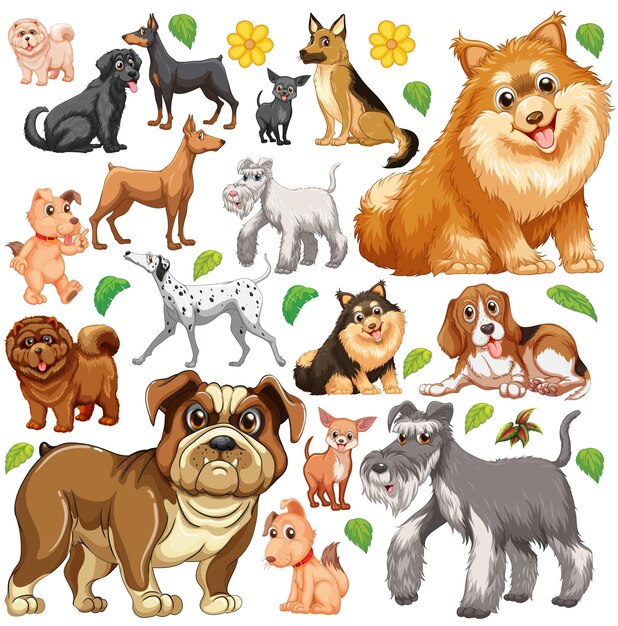 Cute animals set on white background