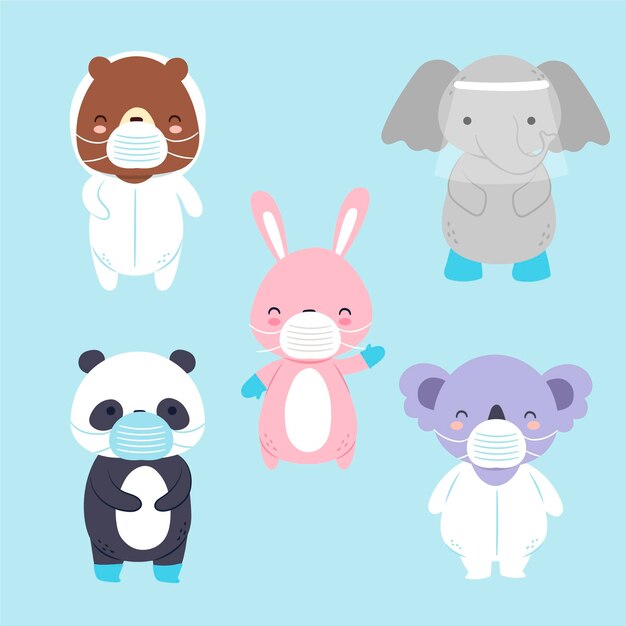 フェイスマスクをしたかわいい動物たち