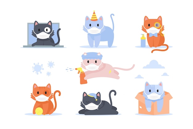 Free vector cute animals wearing face masks