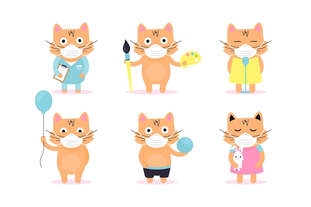 Free vector cute animals wearing face masks