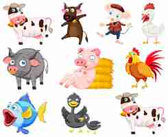 Free vector cute animals with happy smile