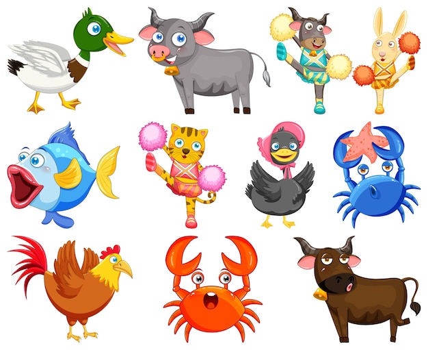 Free vector cute animals with happy smile