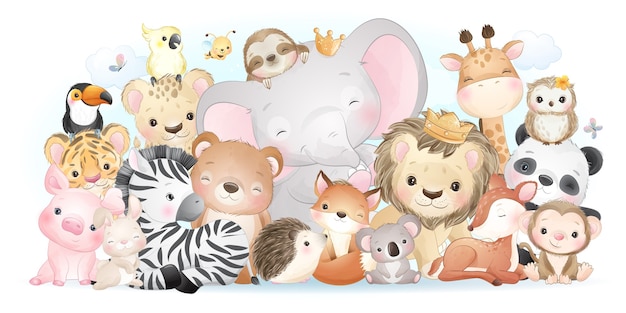 かわいい冬の動物のカラフルなセット 無料のベクター