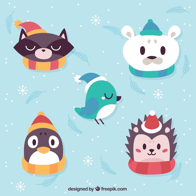 Cute animals with winter accessories