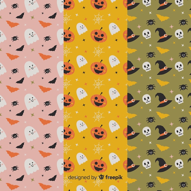 Cute animated cartoons flat halloween pattern collection