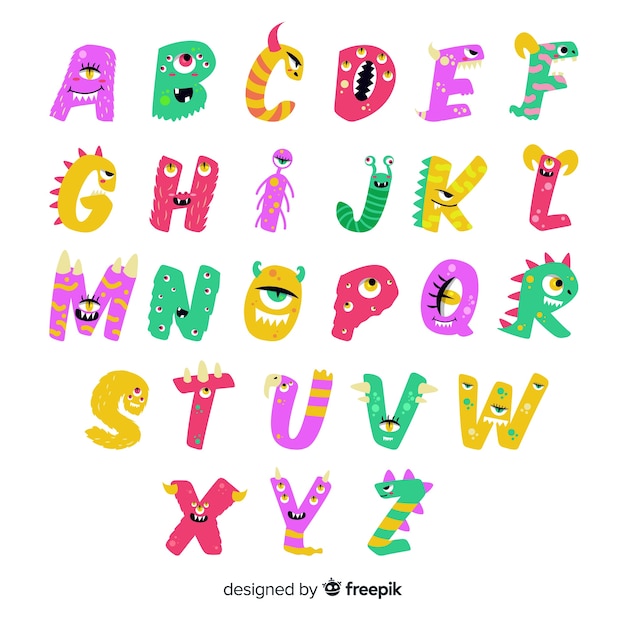 Free vector cute animated halloween monster alphabet on white background