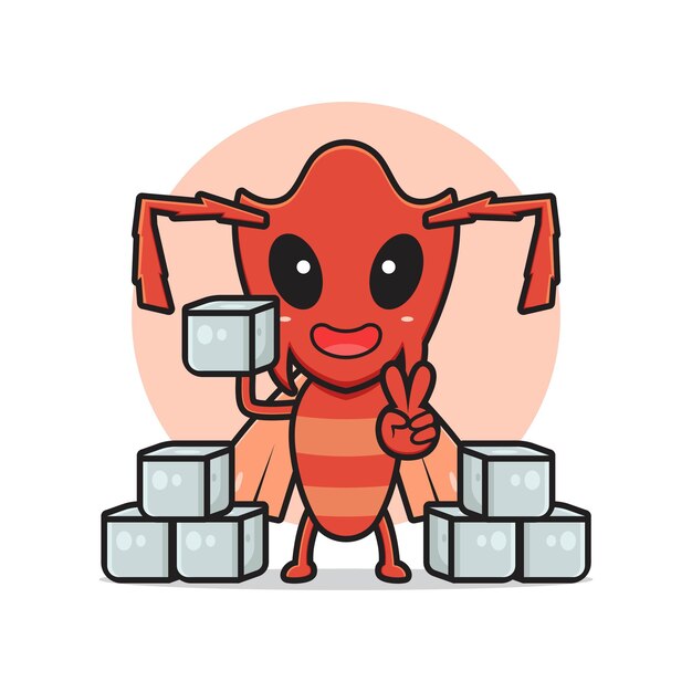 メガネで楽しいかわいい笑顔スマートアリ モダンなスタイルのフラットライン文字漫画イラストアイコンロゴのテンプレート 白で隔離 子供 子供 子供 働きアリ プレミアムベクター