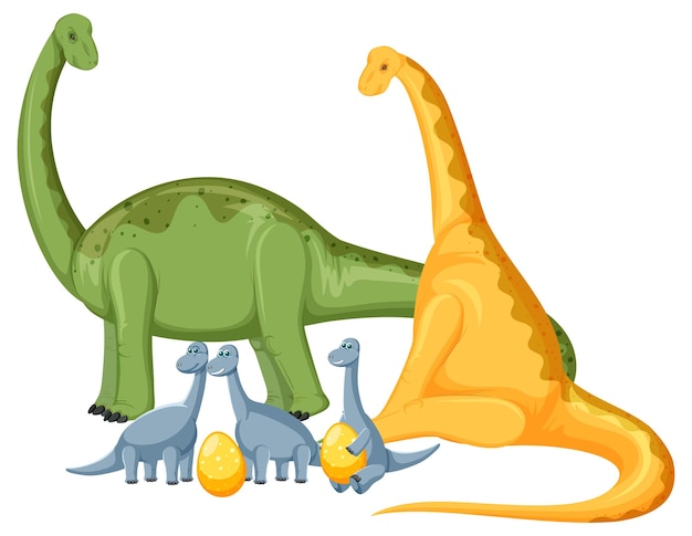 Cute apatosaurus dinosaur and baby cartoon character