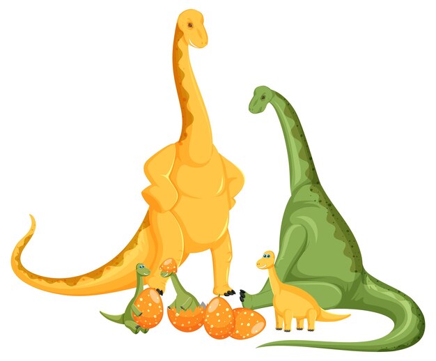 Cute apatosaurus dinosaur and baby characters