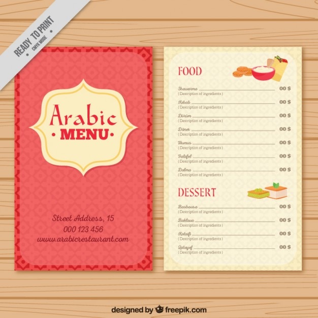 Free vector cute arab menu template