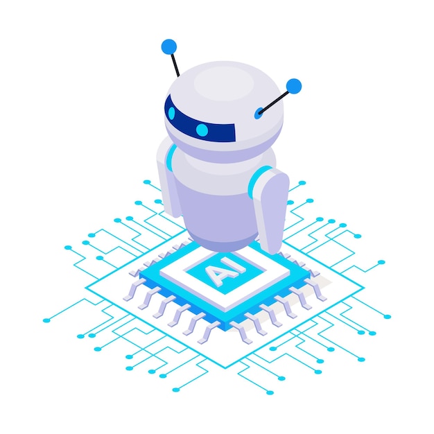 Cute artificial intelligence robot isometric icon