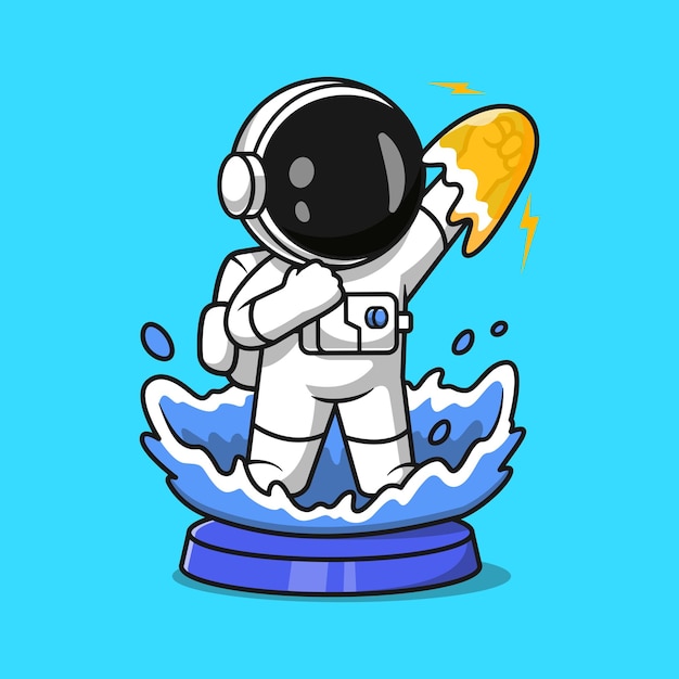 Cute Astronaut Action Figure Super Hero Cartoon Vector Icon Illustration Science Technology Flat