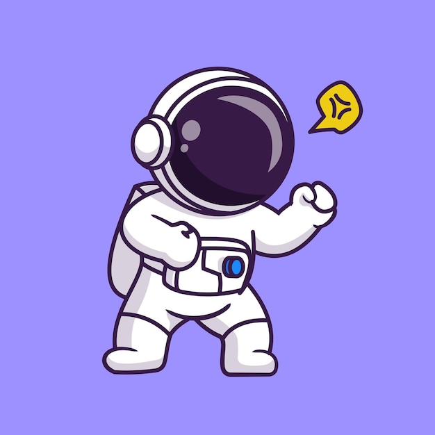 Carino astronauta arrabbiato combattimento fumetto icona vettore illustrazione scienza tecnologia icona isolato piatto