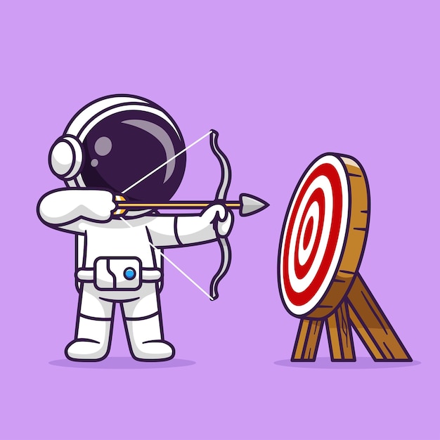 Free vector cute astronaut archery target cartoon vector icon illustration science technology icon isolated flat