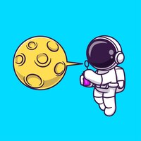 Free vector cute astronaut blowing moon bubble balloon cartoon vector icon illustration. science technology icon concept isolated premium vector. flat cartoon style