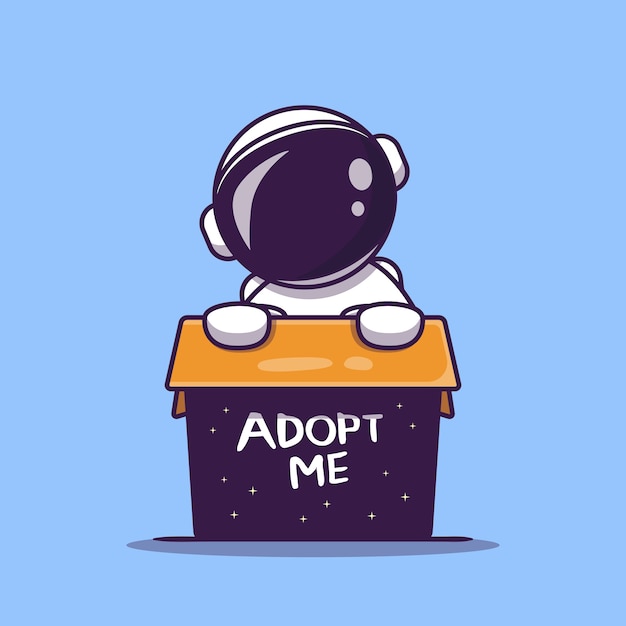 Cute astronaut in box cartoon icon illustration. science technology concept. flat cartoon style