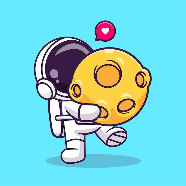 かわいい宇宙飛行士が月をもたらす漫画ベクトルアイコンイラスト科学技術アイコン概念分離